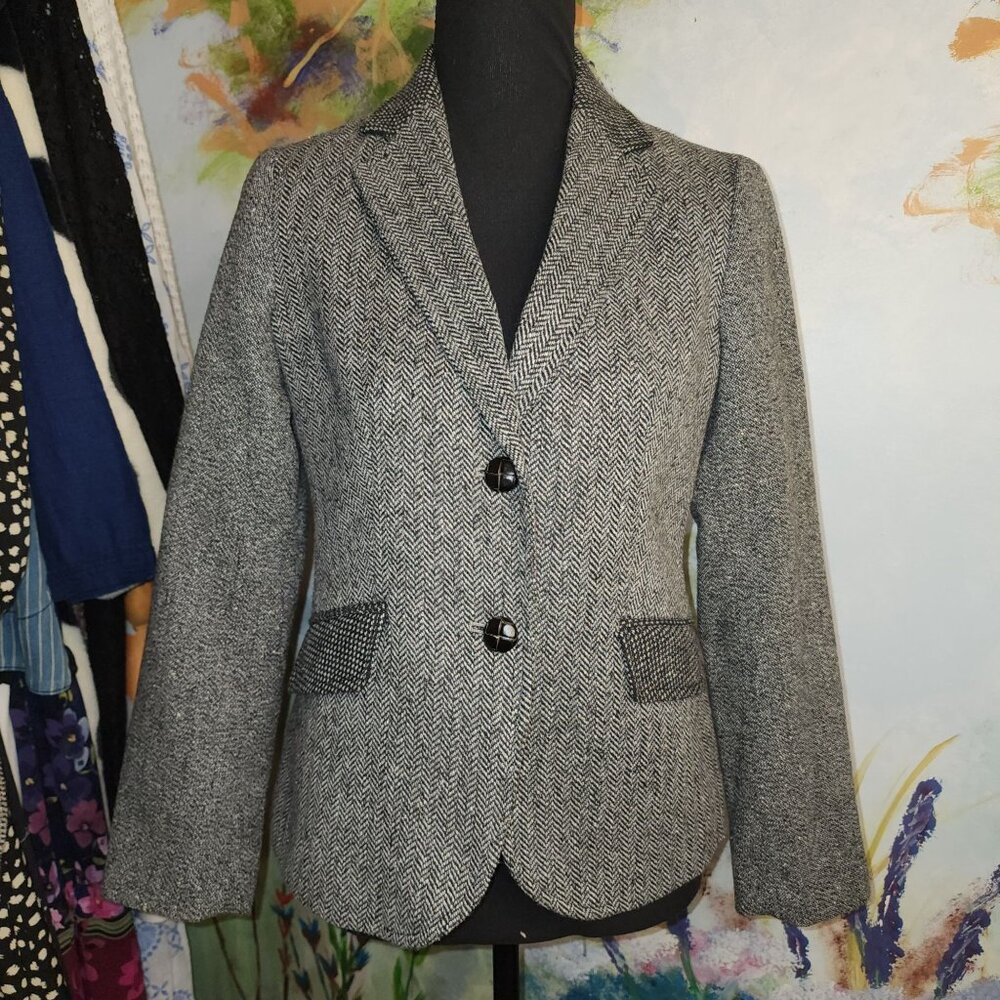 Talbots Mixed Wool Herringbone Pattern Fitted Bla… - image 3